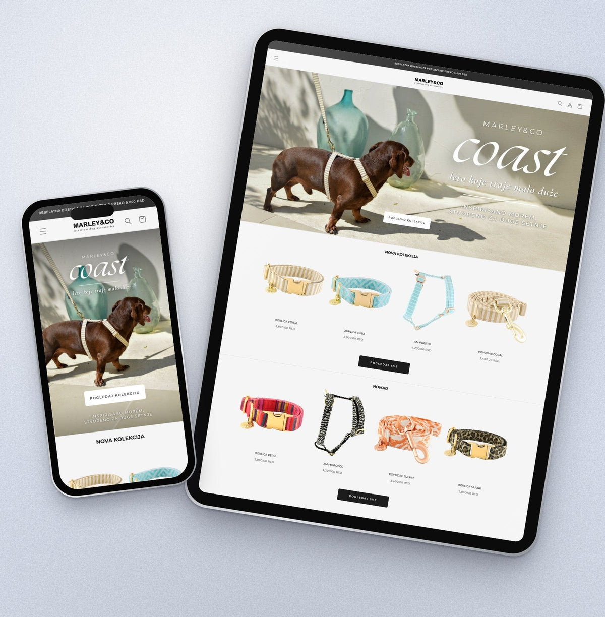 Marley & Co Shopify prodavnica na tabletu i telefonu