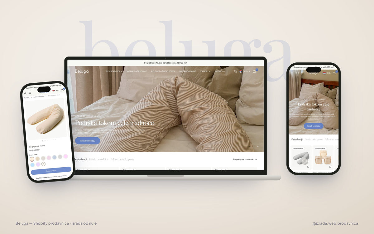 Beluga — mockup Shopify prodavnice