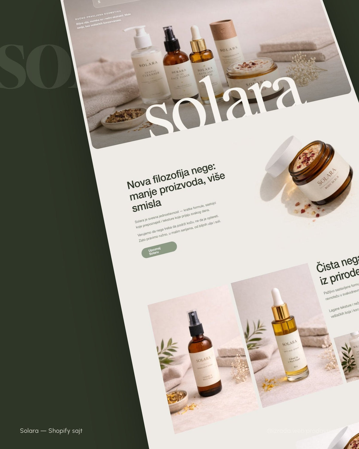 Solara — mockup Shopify prodavnice