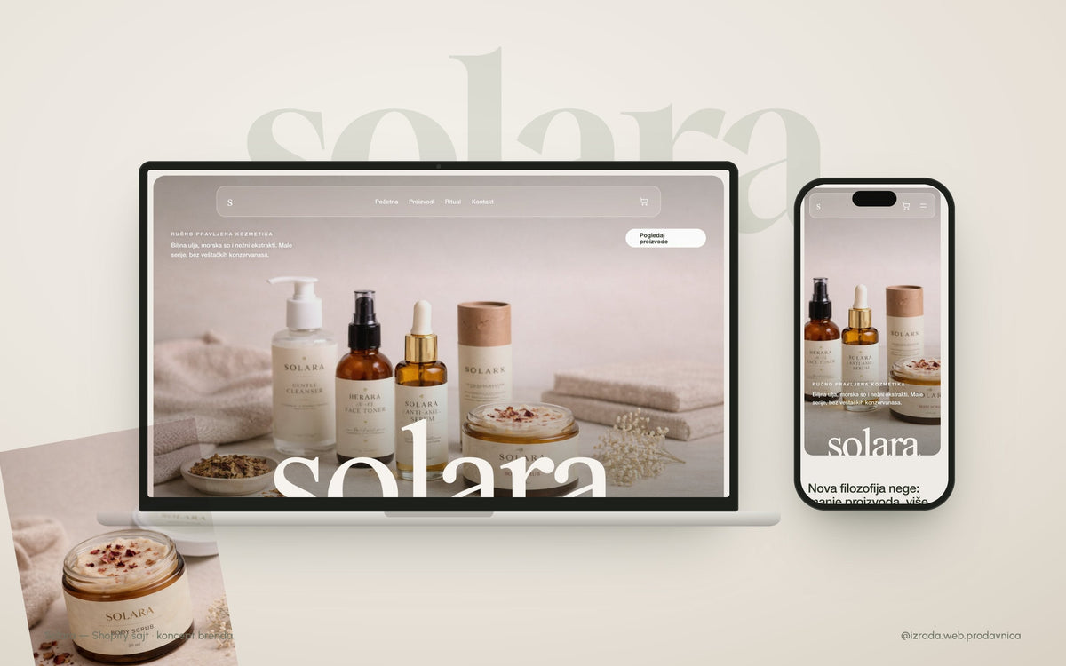Solara — mockup Shopify prodavnice